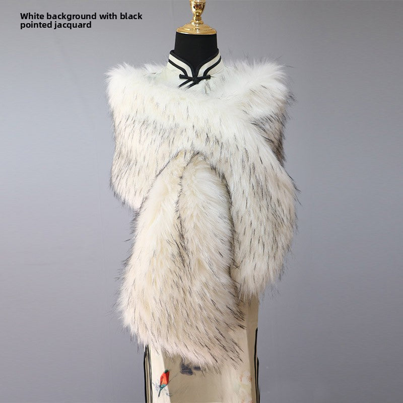 Women's Faux Fur Stole Wrap Crossover Shawl Evening Cape Scarf
