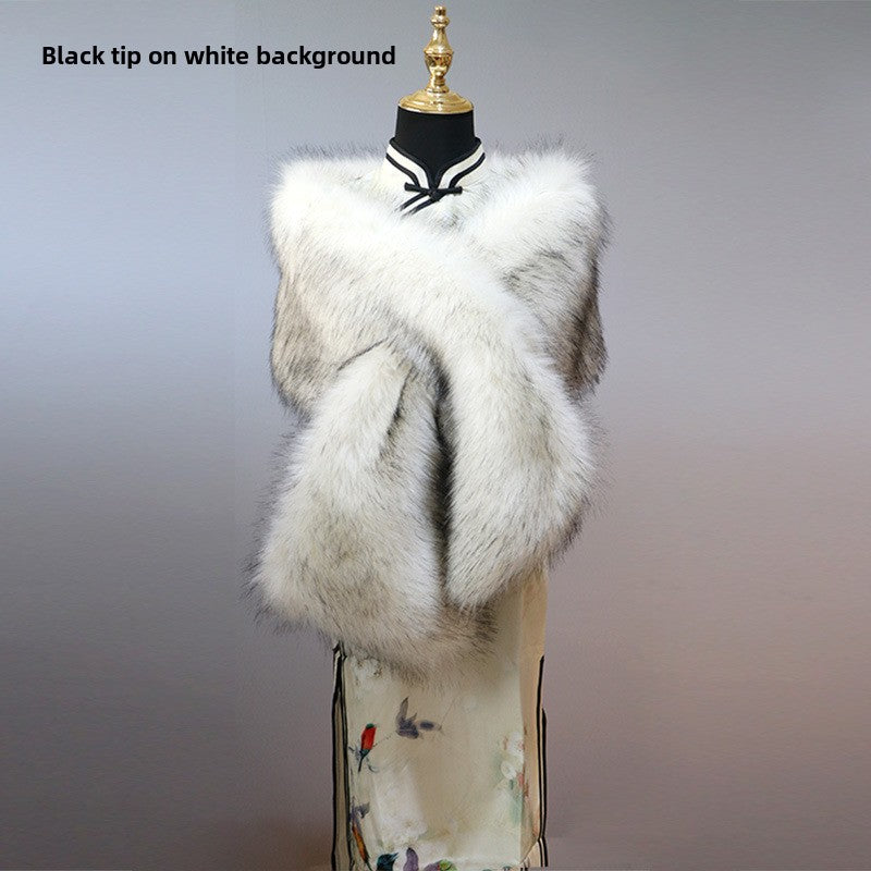 Women's Faux Fur Stole Wrap Crossover Shawl Evening Cape Scarf