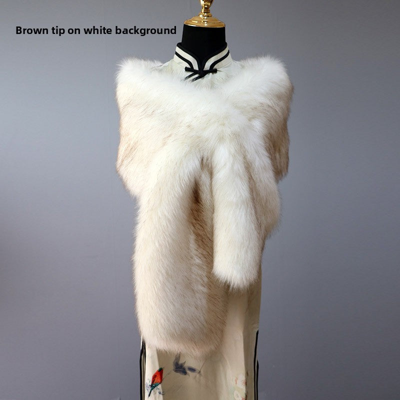 Women's Faux Fur Stole Wrap Crossover Shawl Evening Cape Scarf