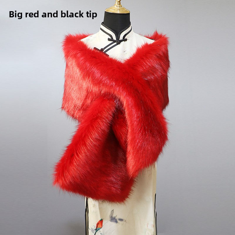 Women's Faux Fur Stole Wrap Crossover Shawl Evening Cape Scarf