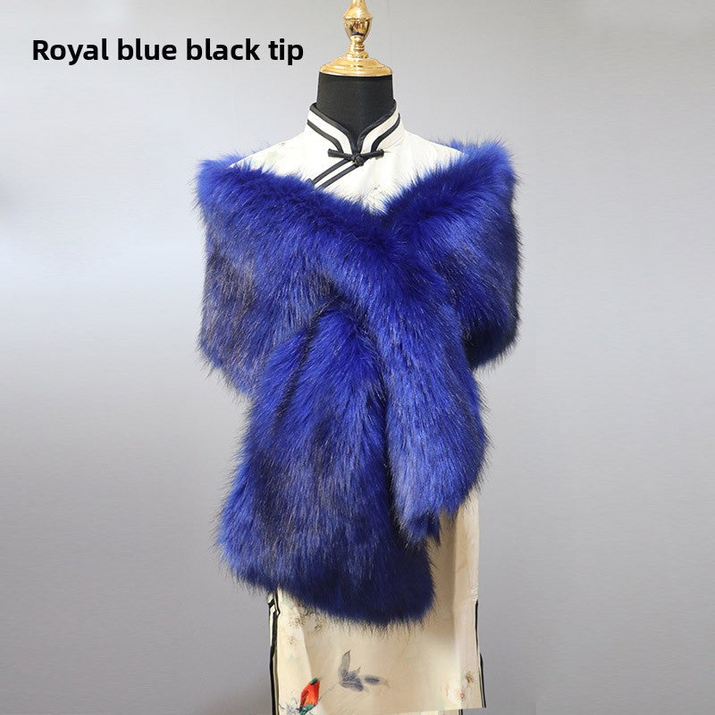 Women's Faux Fur Stole Wrap Crossover Shawl Evening Cape Scarf