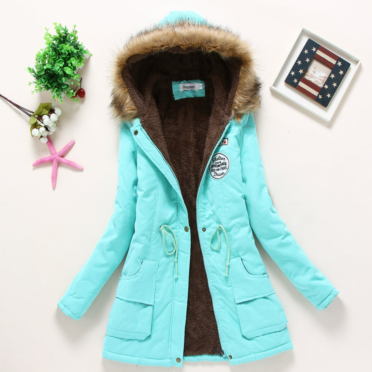 Women's Fur Hood Parka Fleece Lined Padded Winter Coat