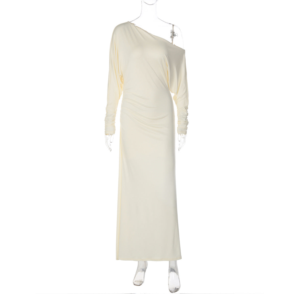 Open-Shoulder Pleated Maxi Dress