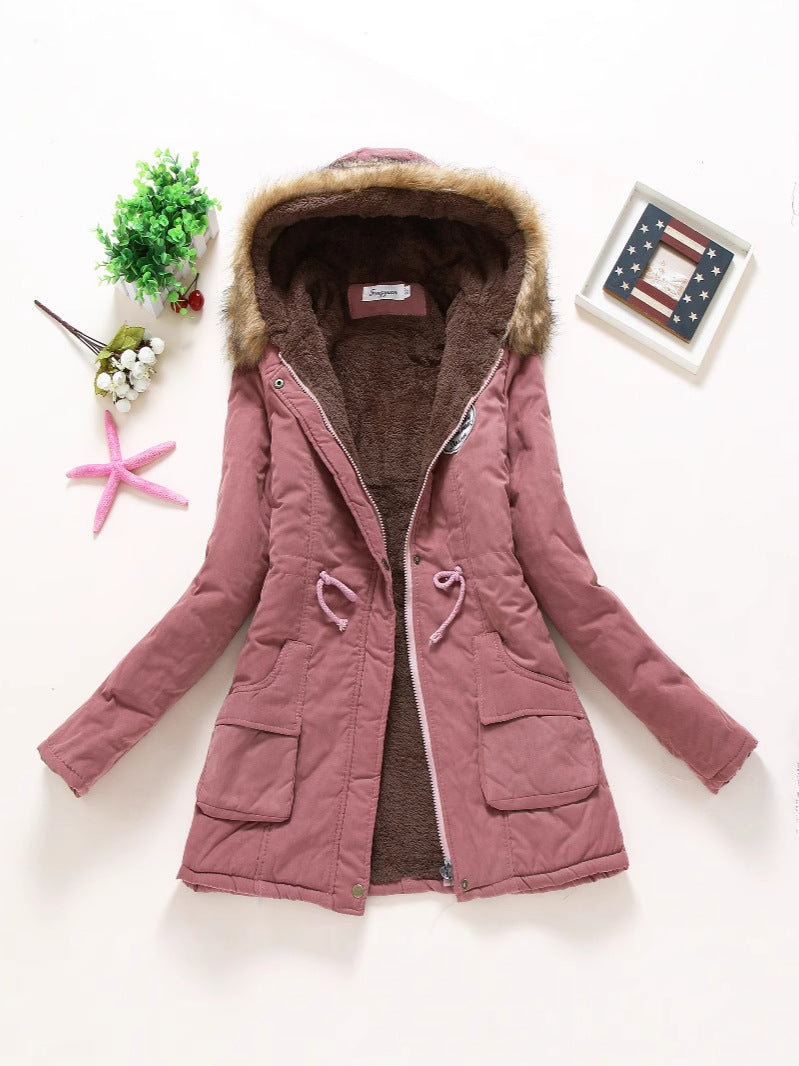 Women's Fur Hood Parka Fleece Lined Padded Winter Coat