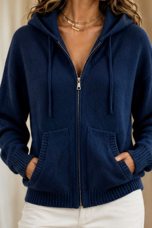 Women's Hooded Knit Cardigan – Oversized Zip-Up Design