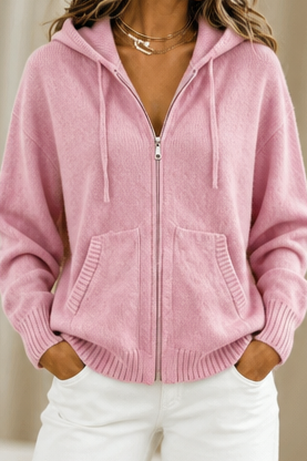 Women's Hooded Knit Cardigan – Oversized Zip-Up Design